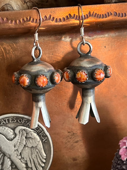 Authentic Orange Spiny Squash Blossom Earrings by Monica Smith