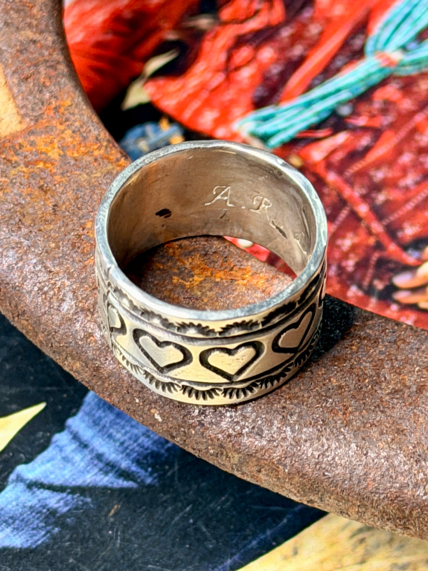 Native Made Thick Heart Band Ring by AR Long size 6.5
