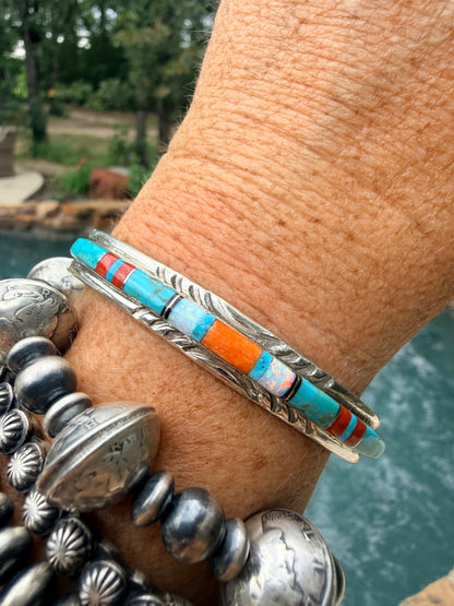 Native Made Multi-Color Stone Inlay Cuff By Mary Lincoln