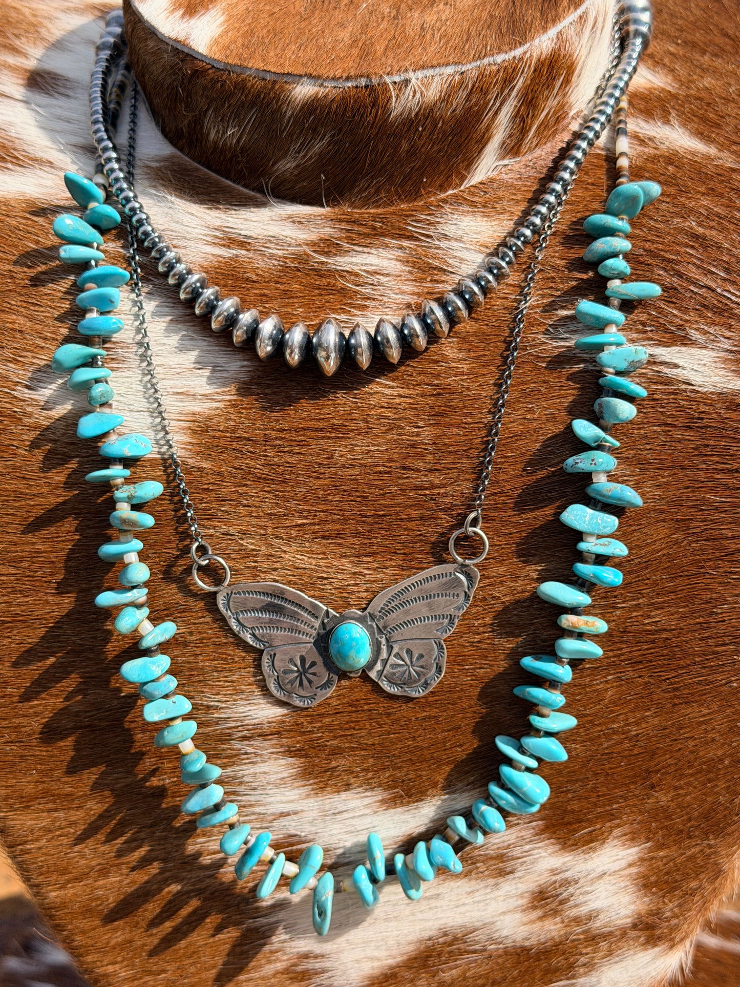 Native American Navajo Sterling Silver Kingman Turquoise Butterfly Necklace By Rick Enriquez.