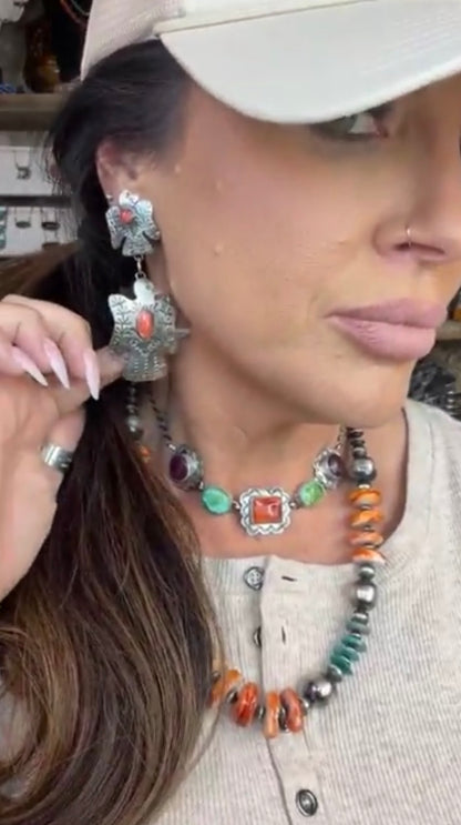 Red Spiny Thunderbird Earrings by Yazzie
