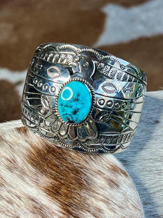 Native American Sterling Silver & Turquoise Eagle Bracelet Signed Bahe