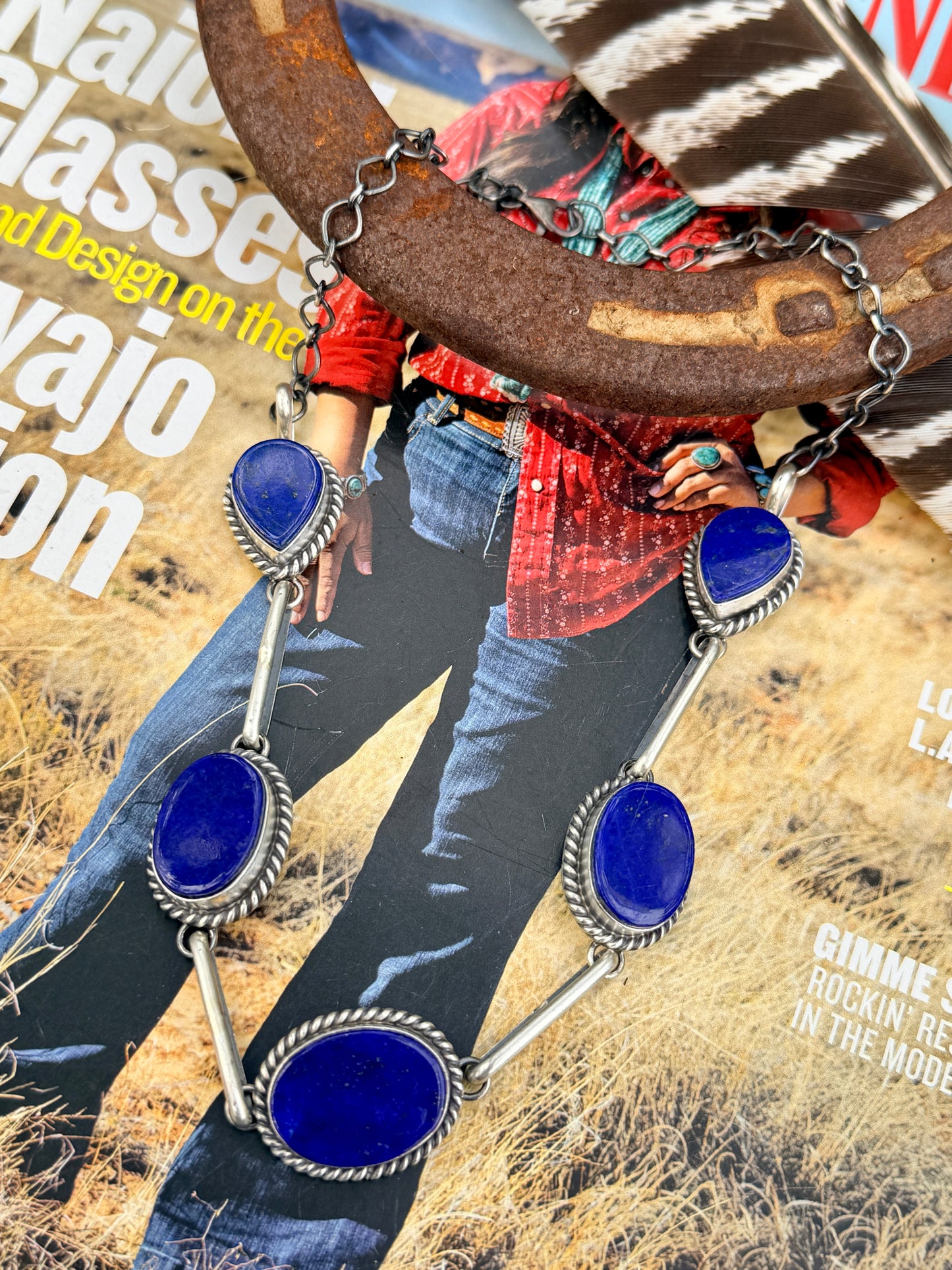 5 Stone Lapis Choker By Native American Master Silversmith Mary Ann Spencer