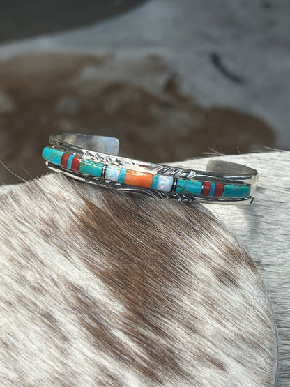 Native Made Multi-Color Stone Inlay Cuff By Mary Lincoln