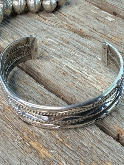 Authentic Vintage Native American Navajo Sterling Silver Cuff by Tahe