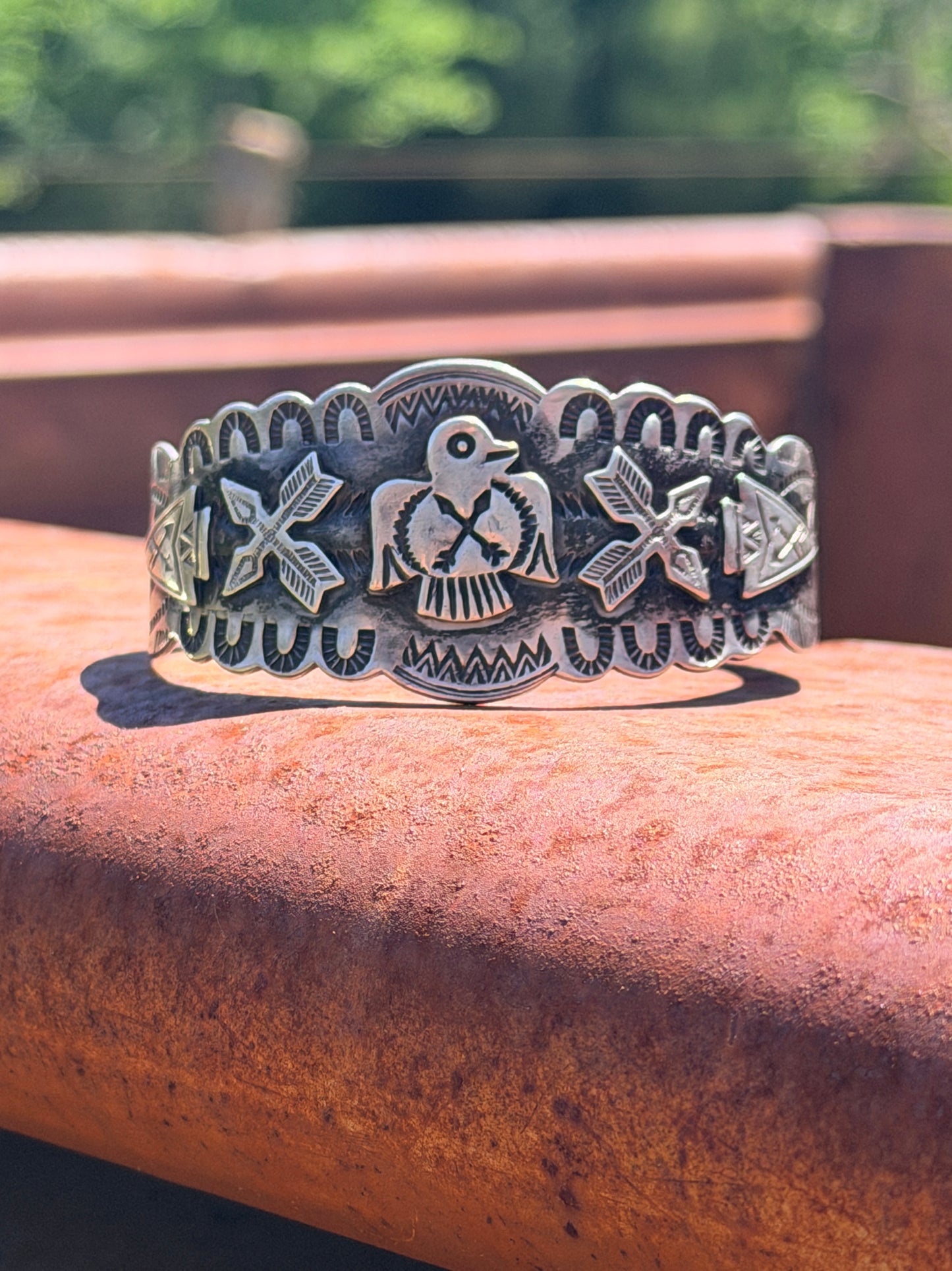 A Fred Harvey Era Vintage Navajo Silver Thunderbird Cuff