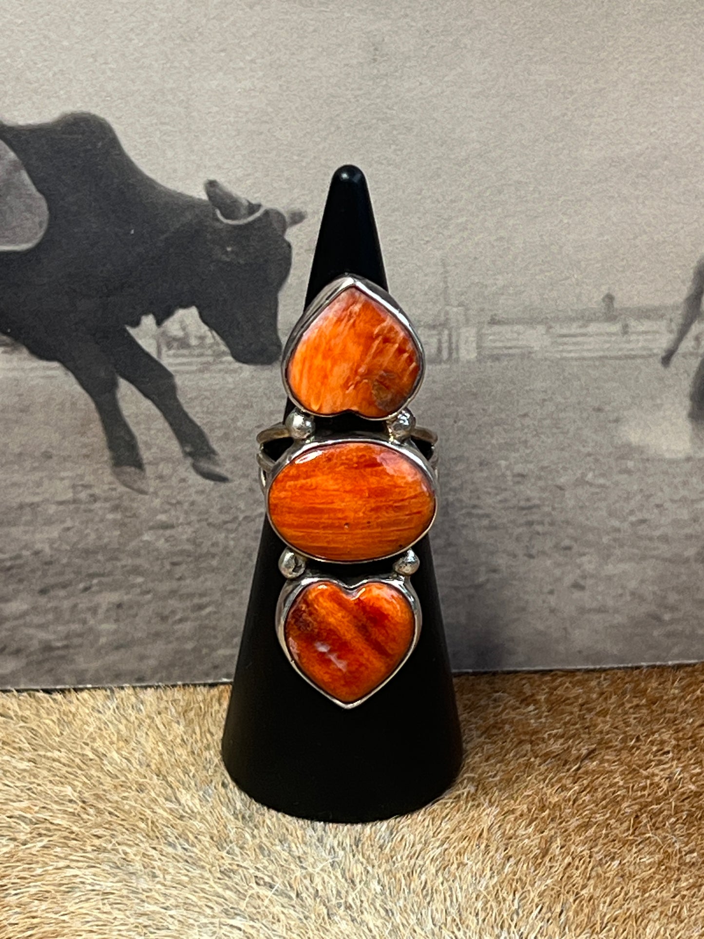 Native Made Spiny Oyster Heart Statement Ring by Marcella James Size 7