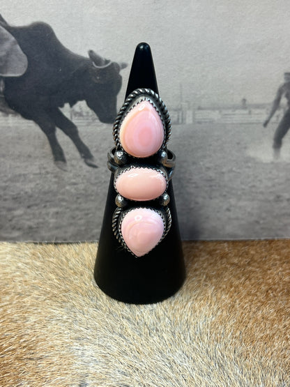 Native Made Queen Pink Conch and Sterling Silver Adjustable Ring by Tia Long
