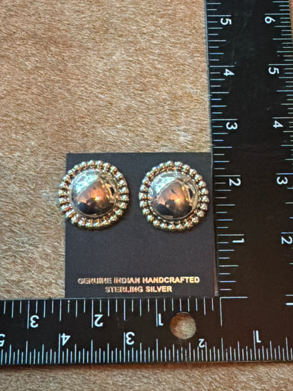 Native Made Silver Dome Earrings with Rope Design