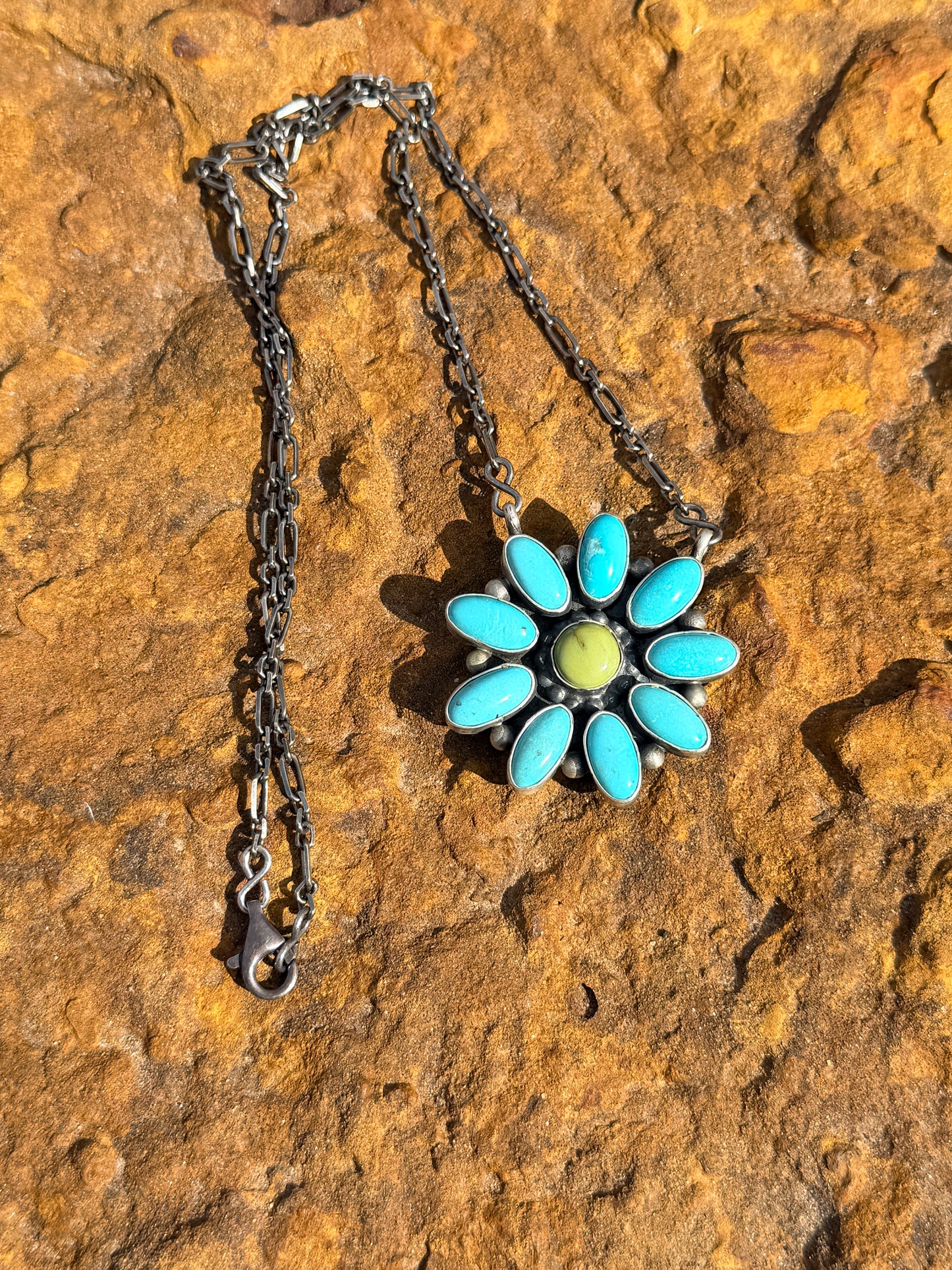 Navajo Cluster Necklace Sterling Silver by Stanley Gene