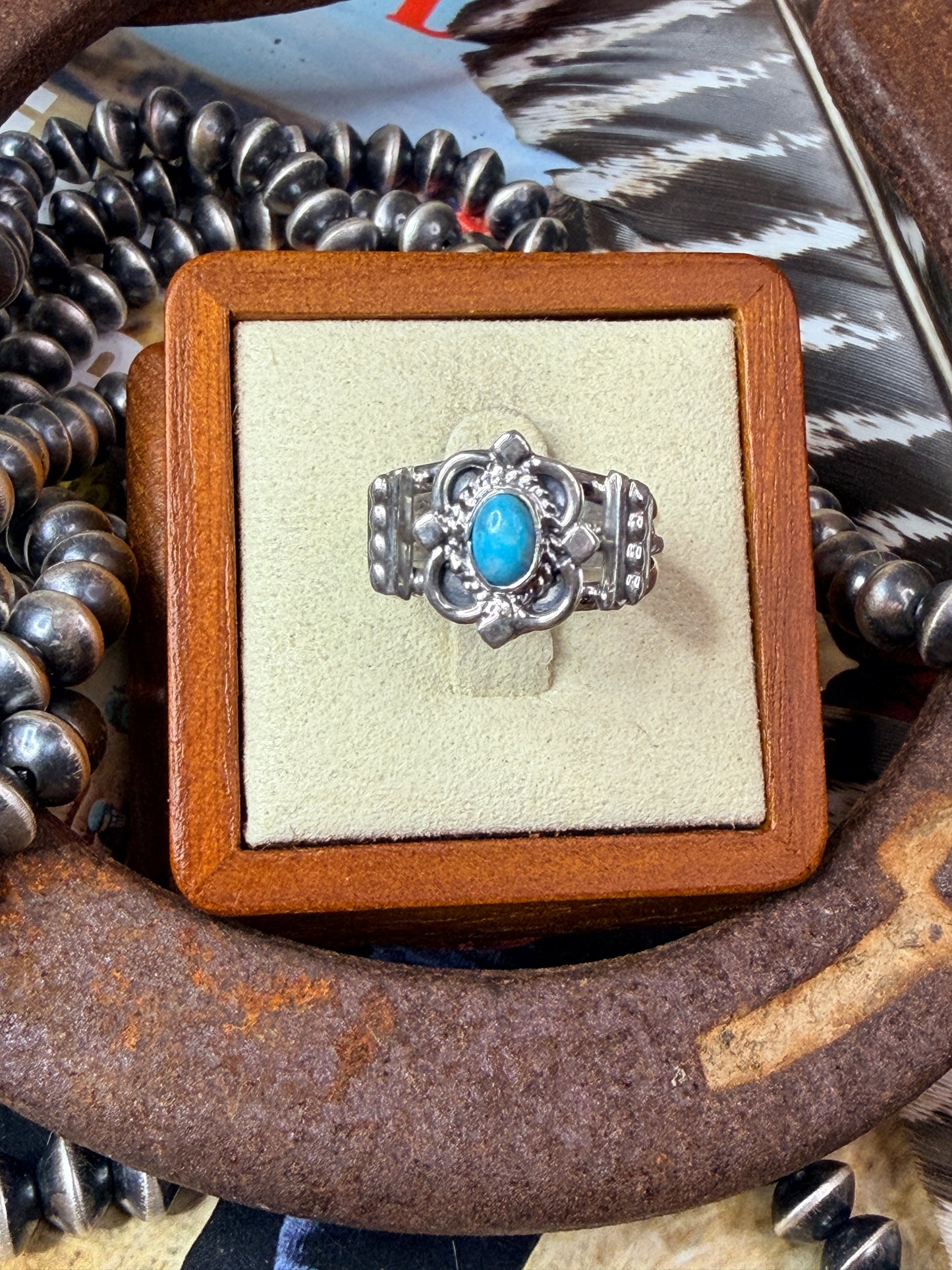 Running Bear Navajo Turquoise and Sterling Silver Ring size 8