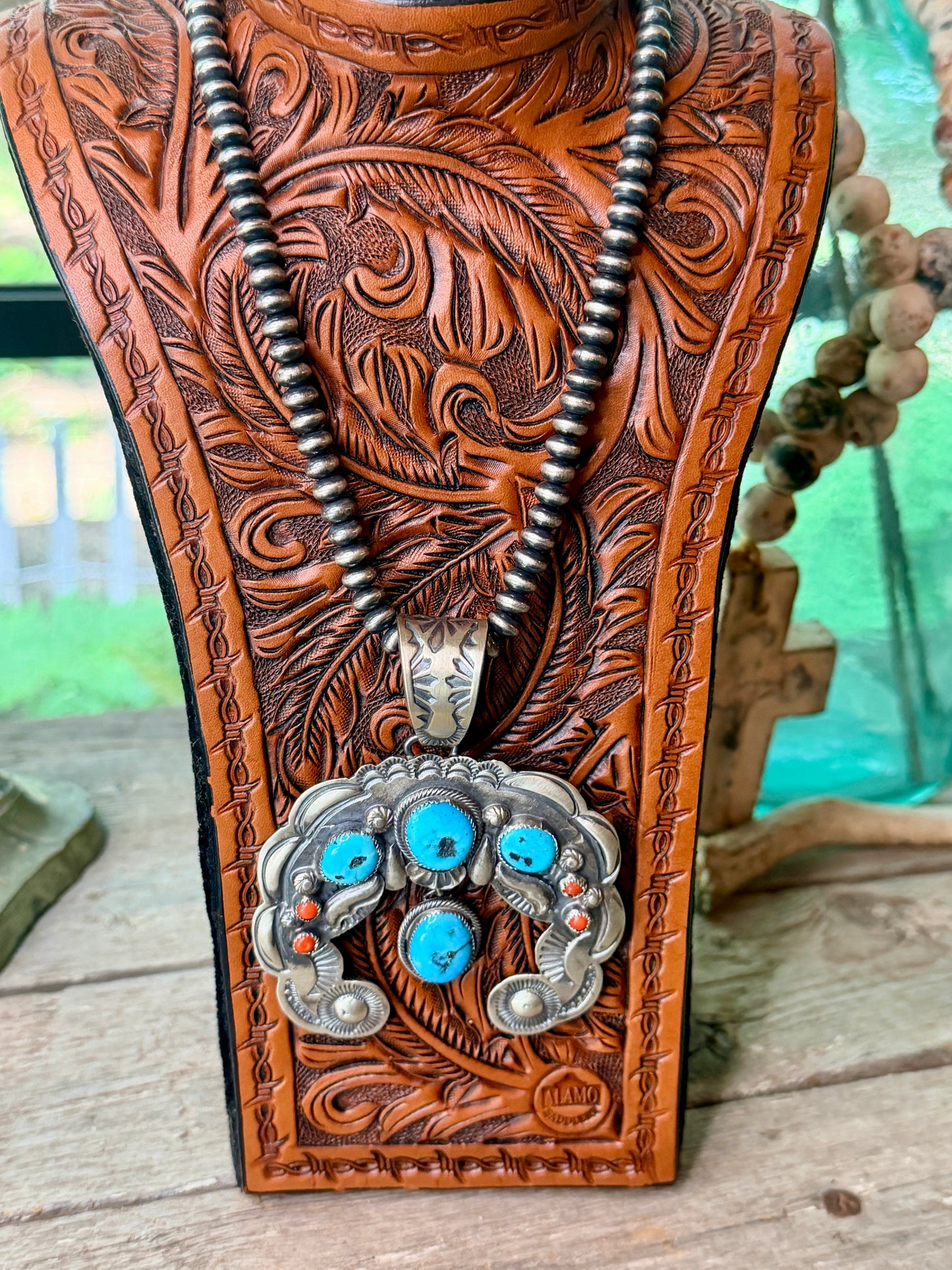 Richard Yazza Sleeping Beauty, Mediterranean Coral & Sterling Silver Naja Pendant