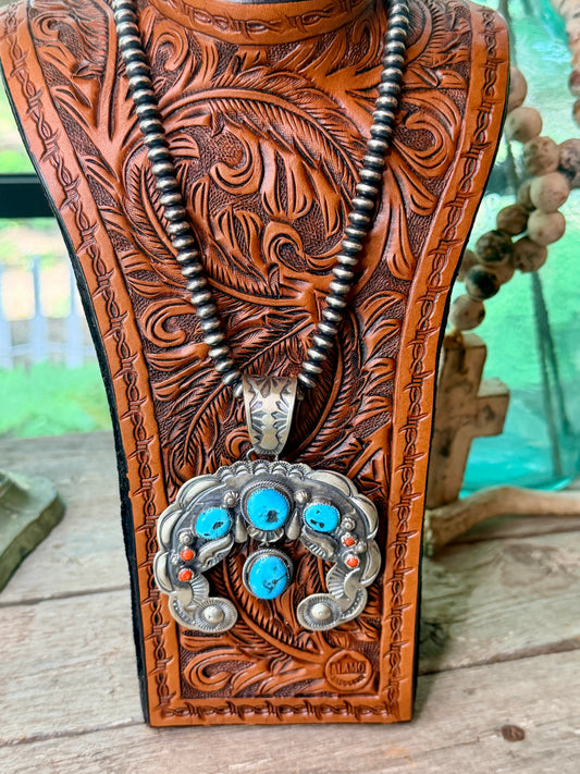 Richard Yazza Sleeping Beauty, Mediterranean Coral & Sterling Silver Naja Pendant