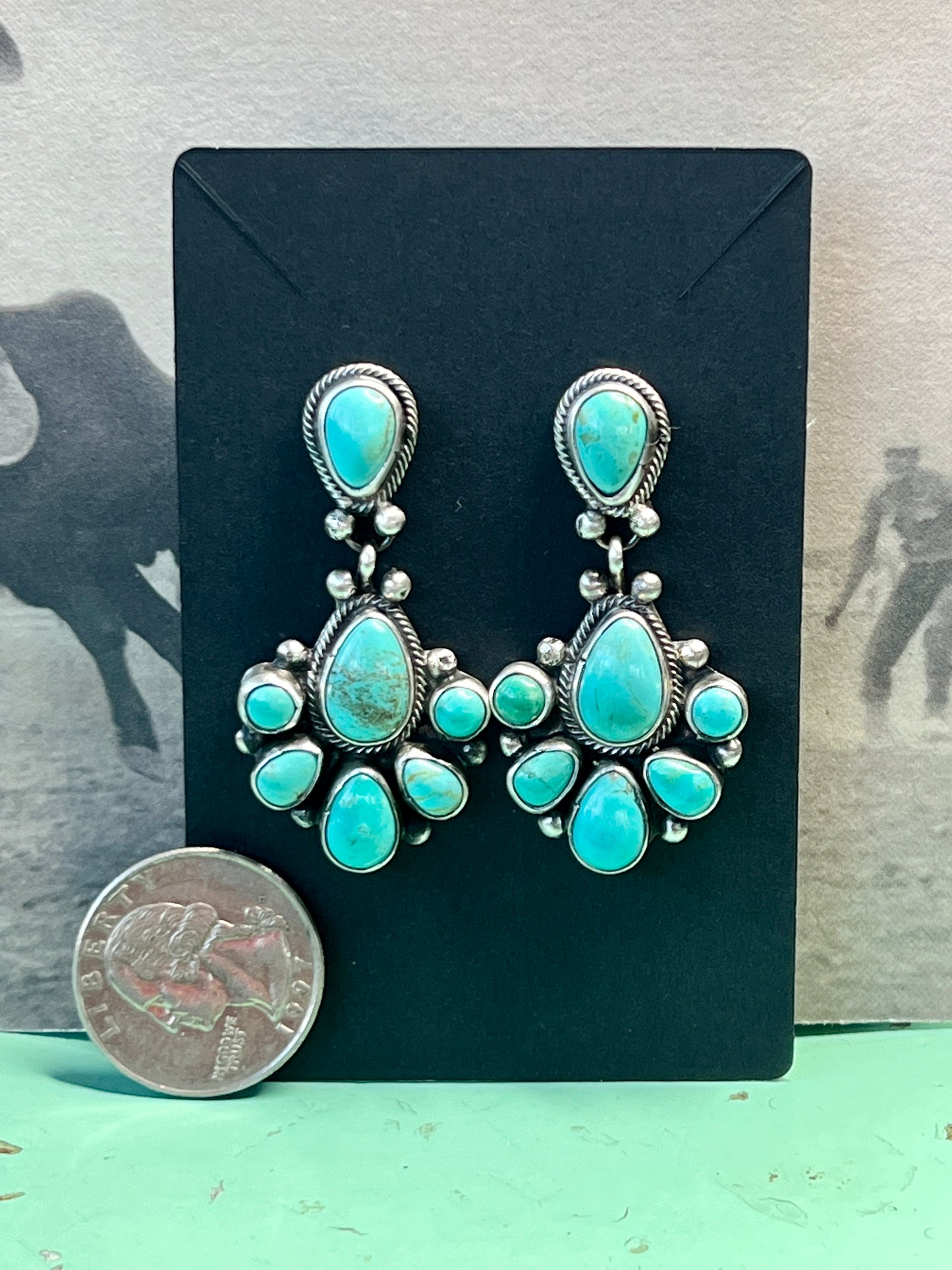 Native Made Carico Lake Turquoise Cluster Post Earrings by Travis Jensen