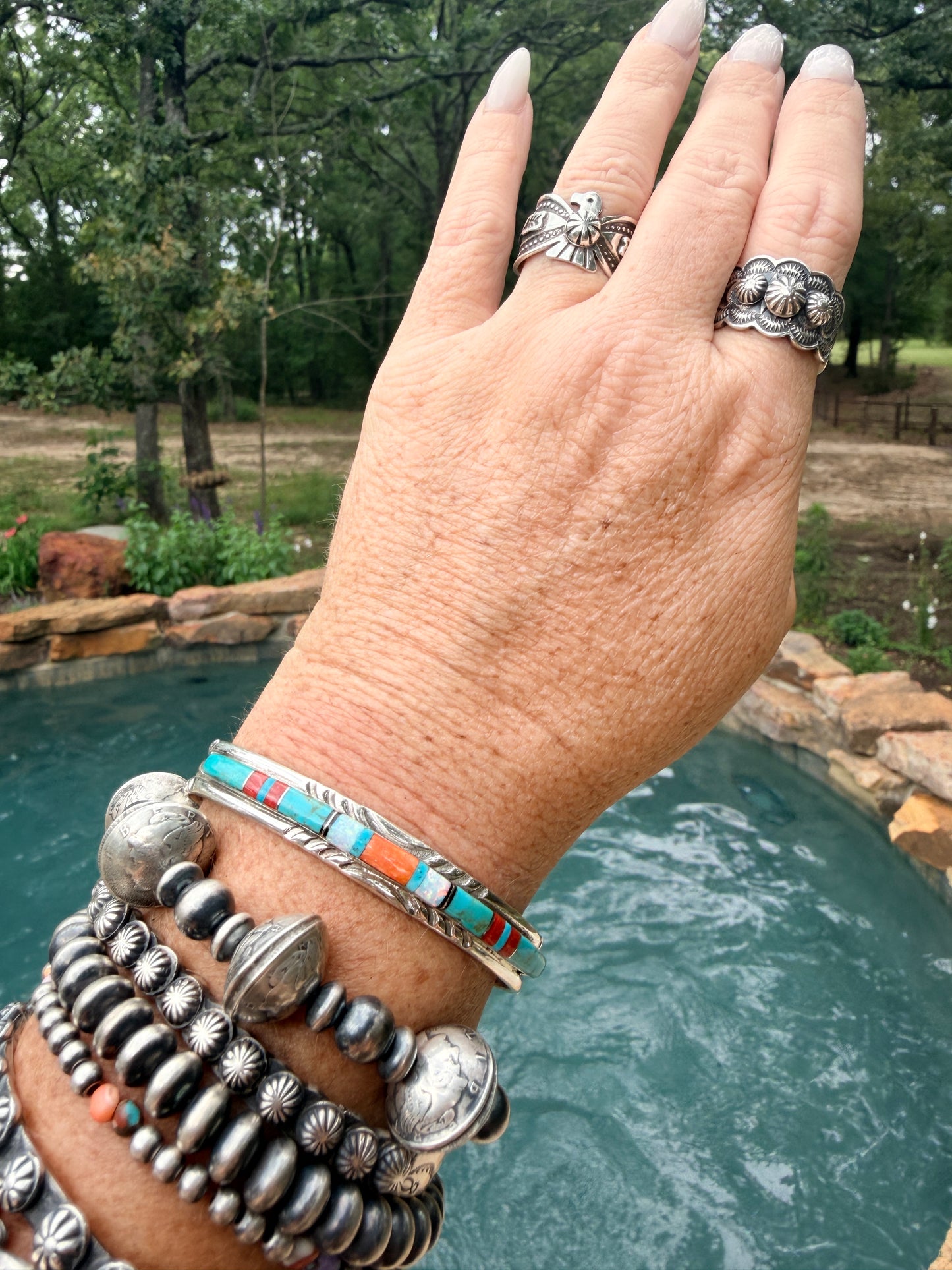 Native Made Multi-Color Stone Inlay Cuff By Mary Lincoln