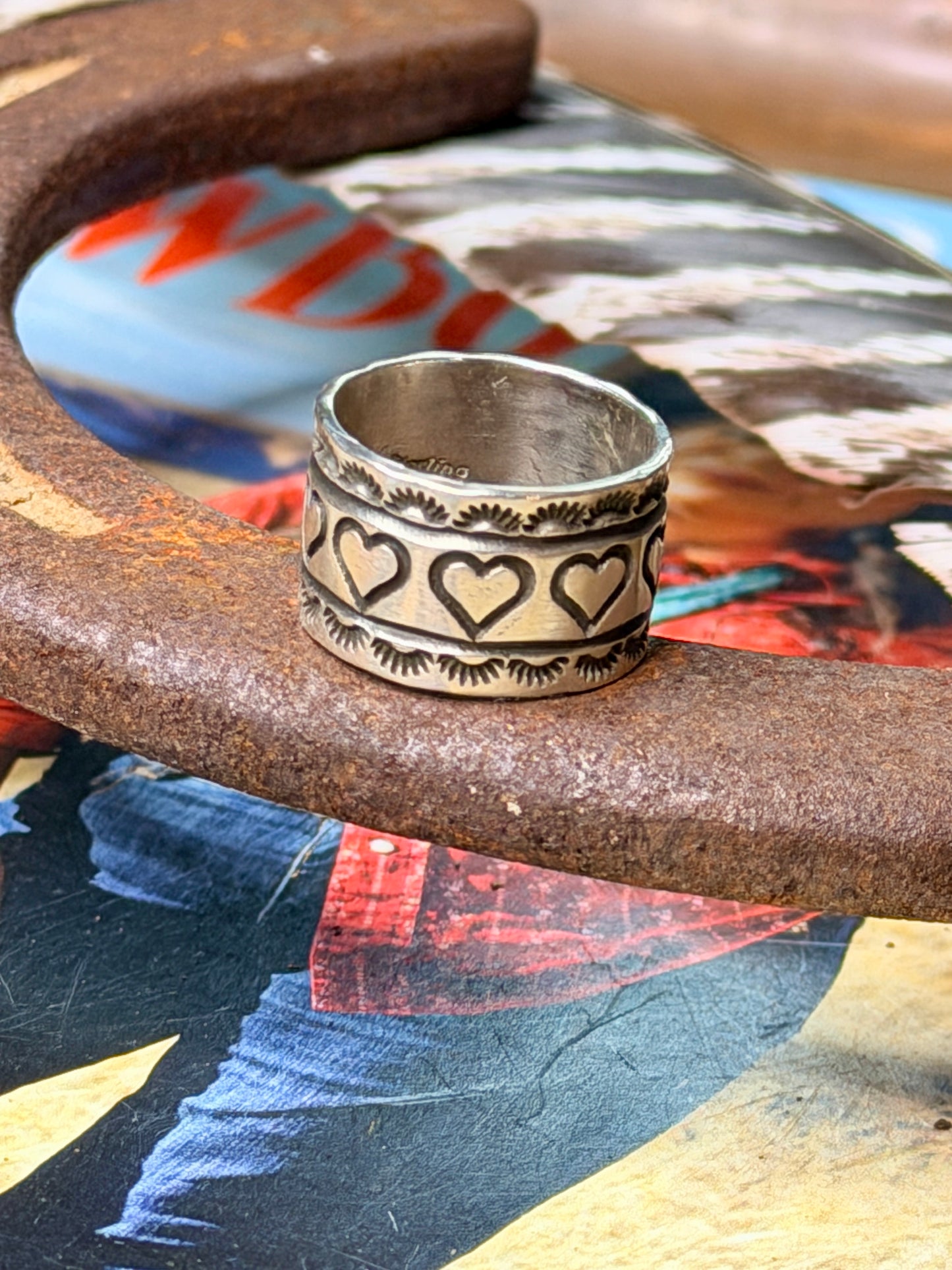 Native Made Thick Heart Band Ring by AR Long size 6.5