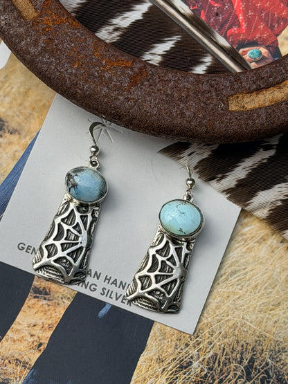 Golden Hills Turquoise Spiderweb Earrings by Joe Paul
