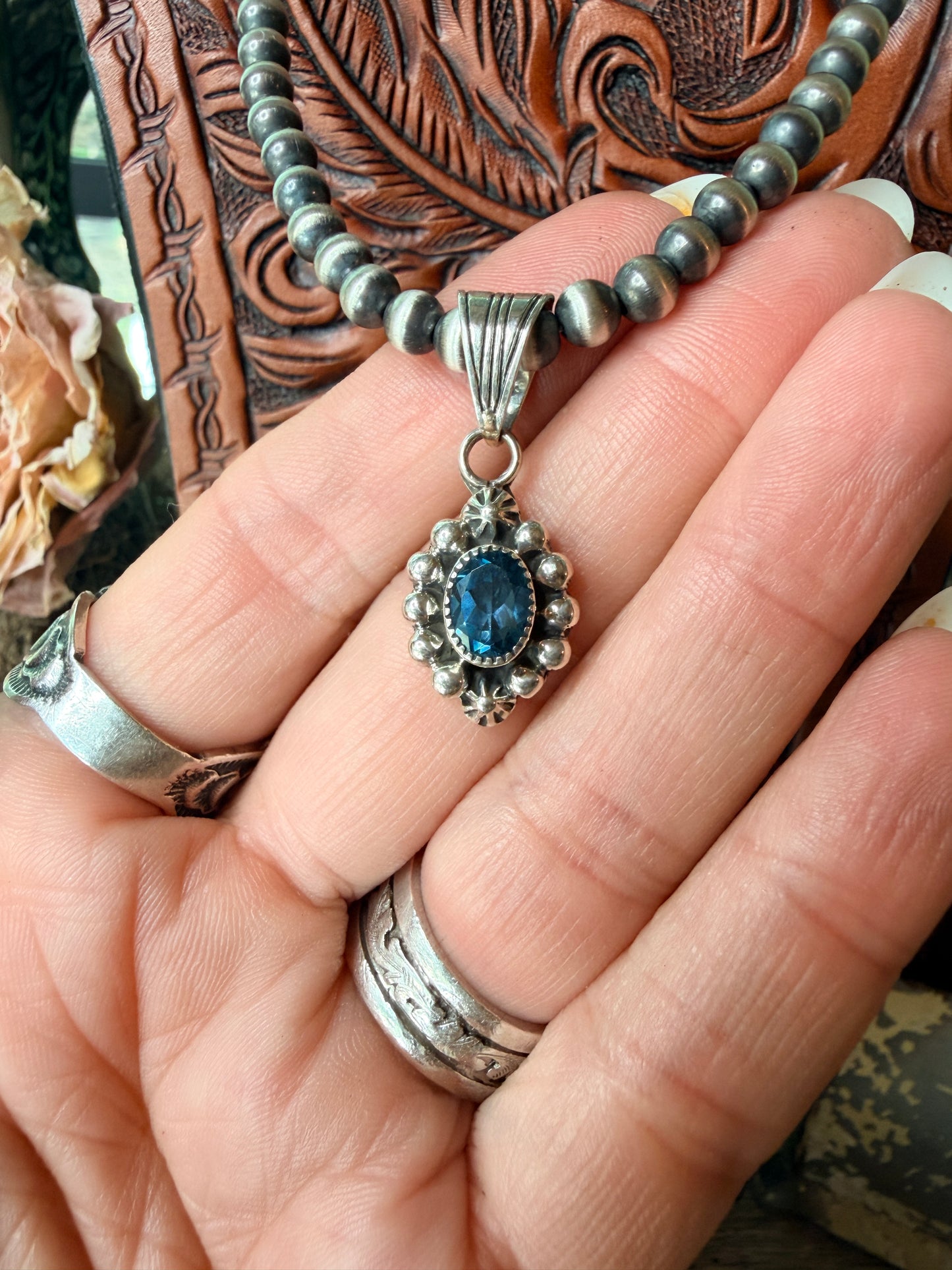 Handmade Native American Pendant by Navajo Artist Mike Smith, Topaz