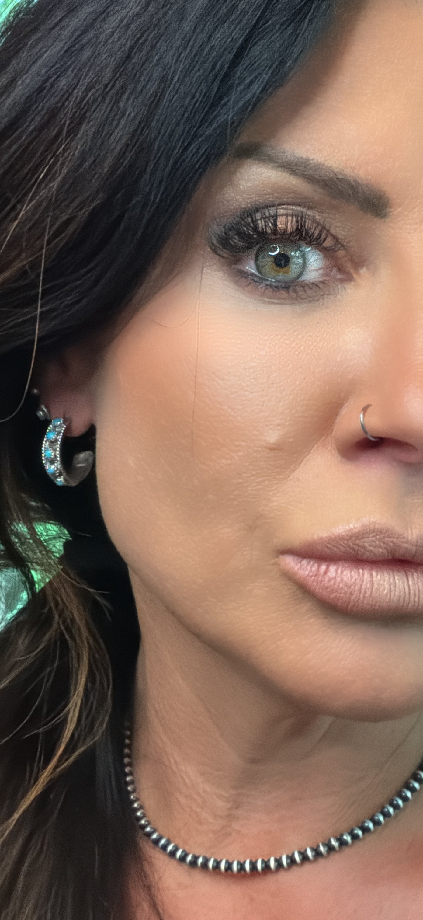 Native Made Turquoise Hoops by Yazzie