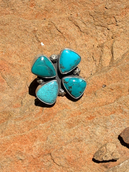 Native Made Turquoise & Sterling Silver Adjustable Cluster Ring