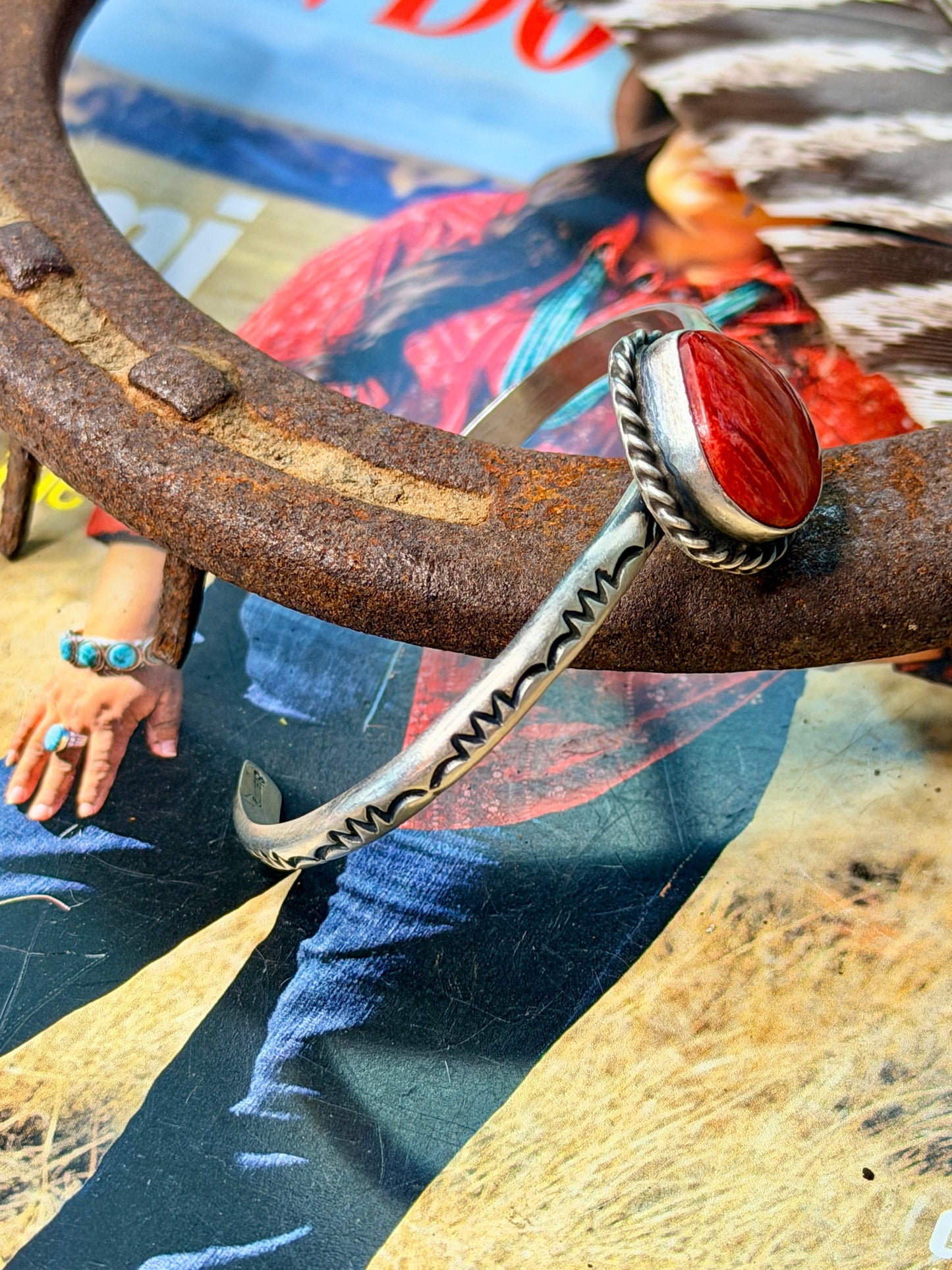 Native Made Red Spiny Tear Drop Cuff by Dixon