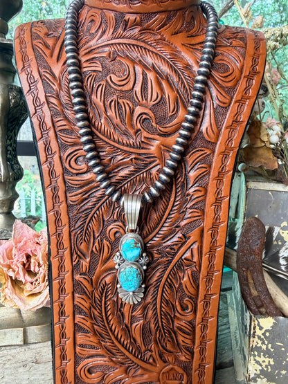 High Grade Natural Kingman Iron Mine Turquoise Pendant by Daniel Benally