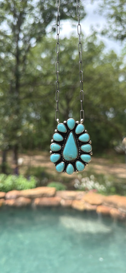 Sheila Becenti Mixed Turquoise & Sterling Silver Cluster Necklace