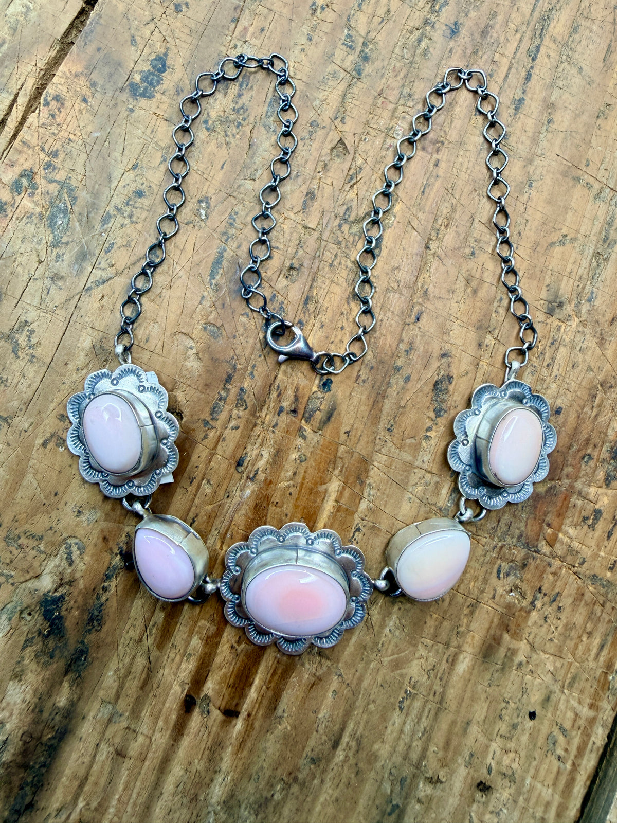 Scott Skeets Navajo Handmade Pink Conch Necklace