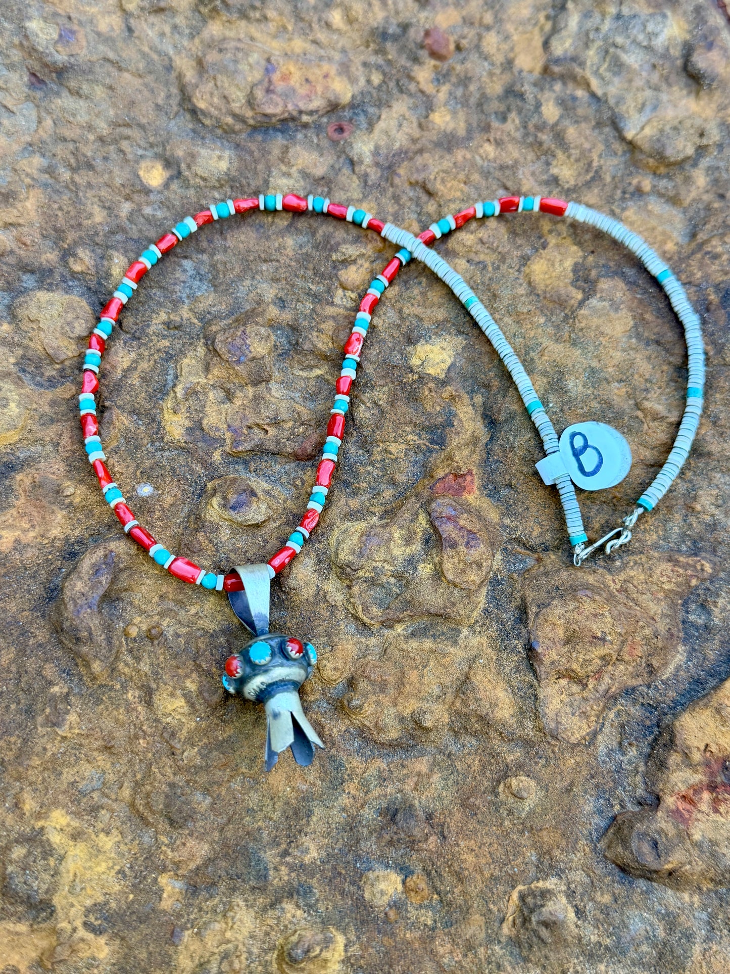 Squash Blossom Pendant on Beaded Necklace by Monica Smith