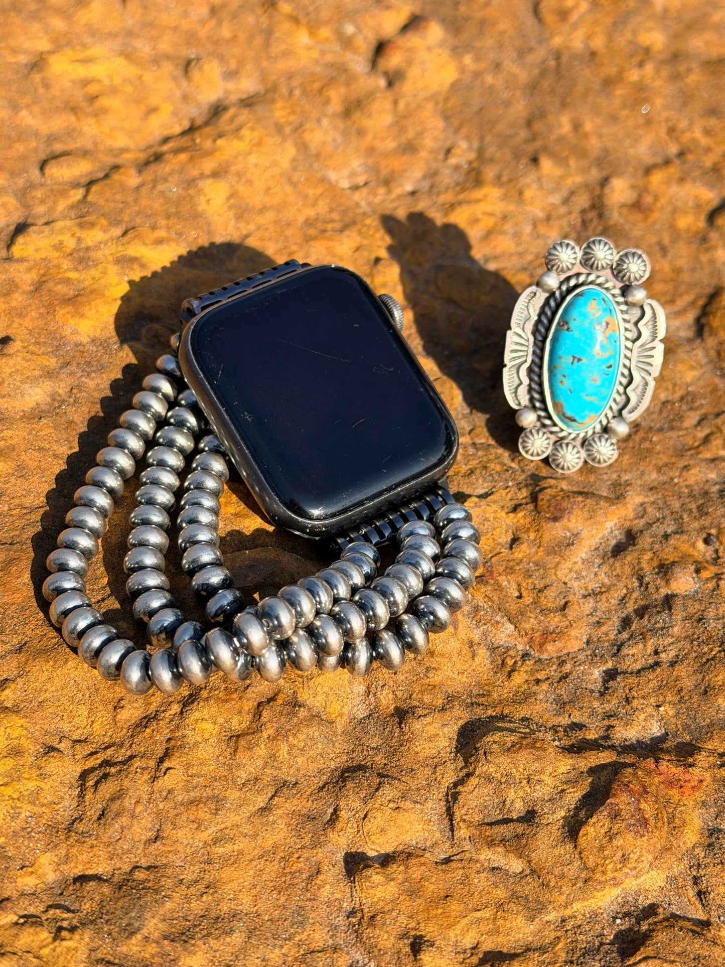 7mm 3 Strand Rondelle Sterling Silver Stretch Apple Watch Band
