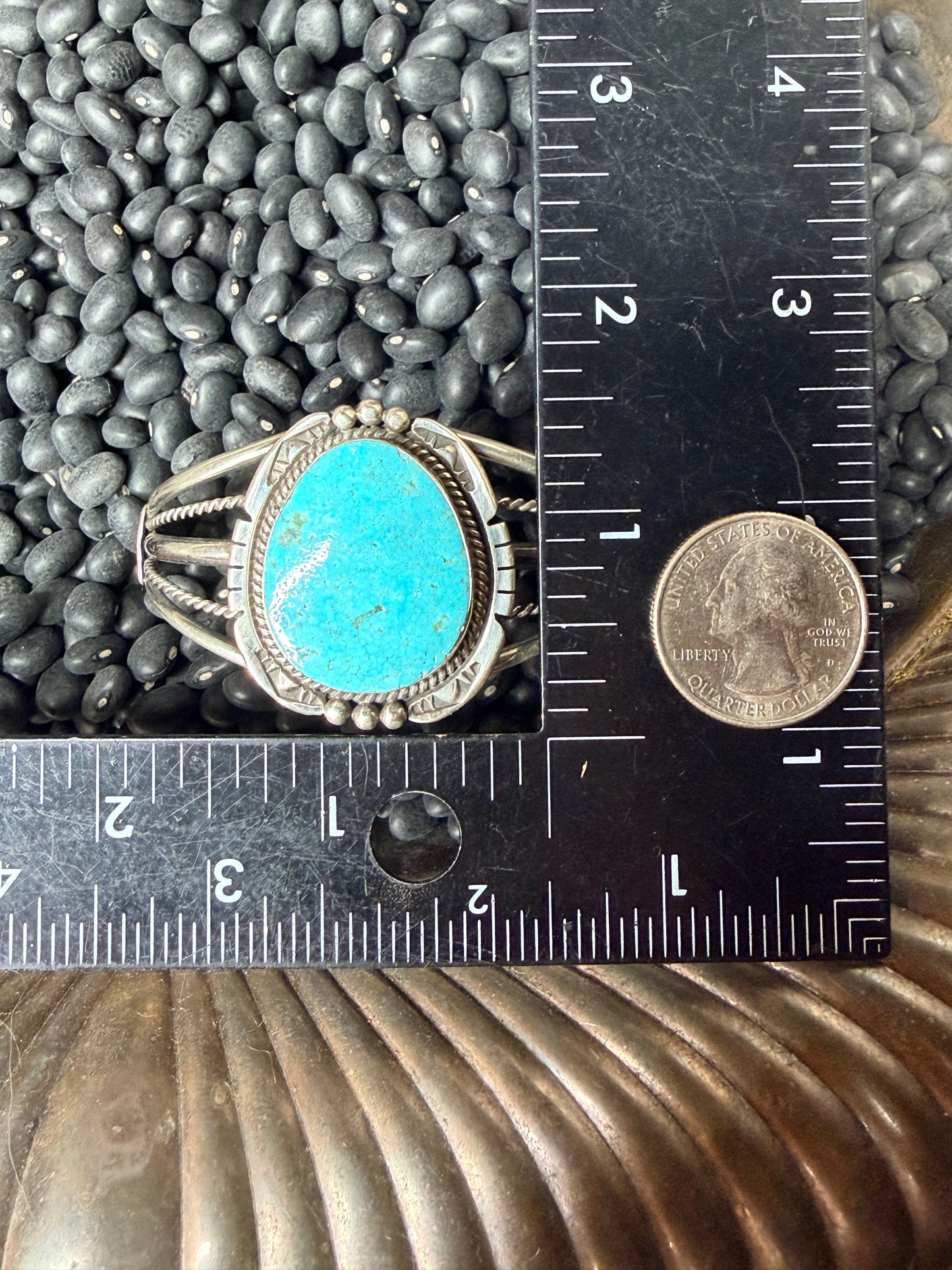 Big beautiful Kingman Slab Turquoise Cuff by Samuel Yellowhair