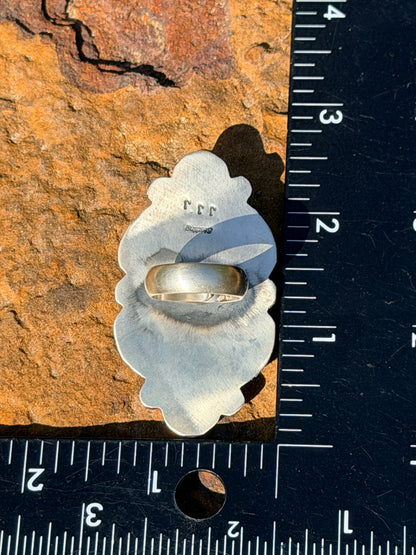 HANDCRAFTED TURQUOISE, & STERLING SILVER ADJUSTABLE RING BY JEFF JAMES JR.
