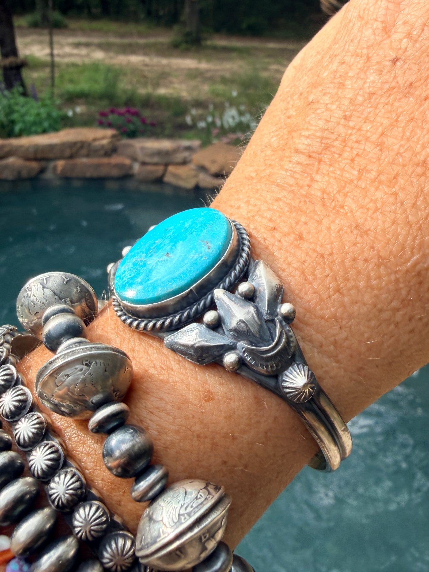 Gorgeous Authentic Navajo Large Turquoise Stone Cuff