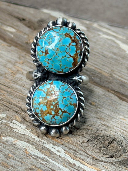 Authentic Adjustable Native America Navajo Sterling Silver Turquoise Ring By Eugene Belone