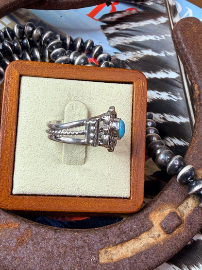 Running Bear Navajo Turquoise and Sterling Silver Ring size 8