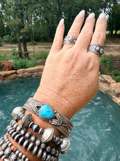 Authentic Native American Kingman Turquoise Bracelet by D Cadman