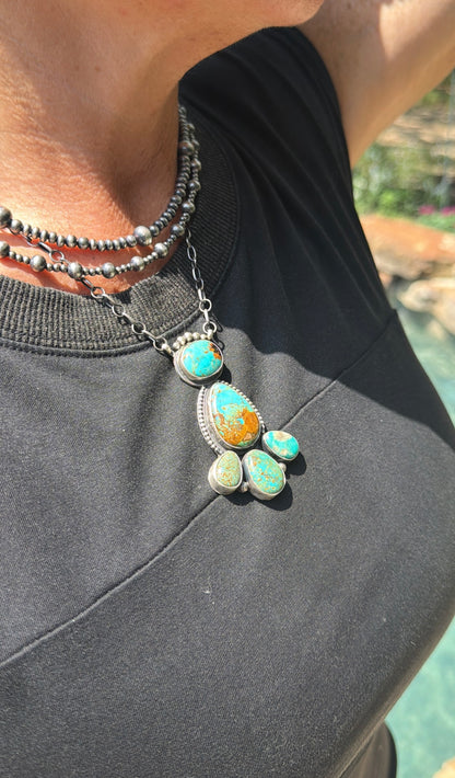 Native Made by Timothy Yazzie Evans, Turquoise & Sterling Silver Cluster Necklace