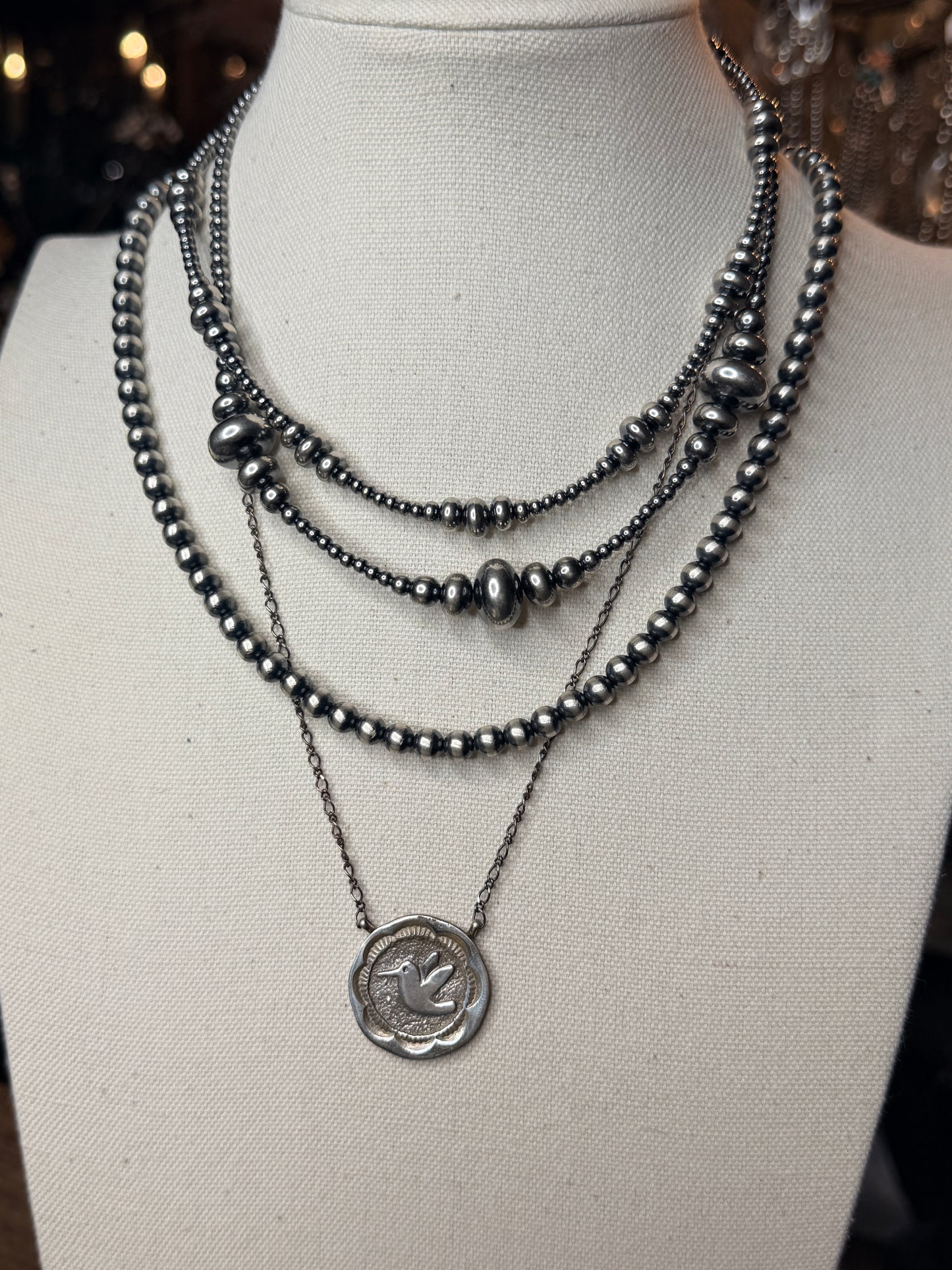 Navajo Handmade Hummingbird Pendant Necklace by Emerson Kinsel 21”