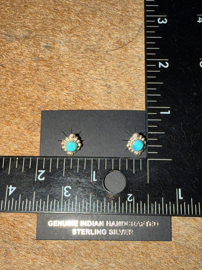 Kingman Turquoise Studs with Sterling Silver by Arlen Quetawki
