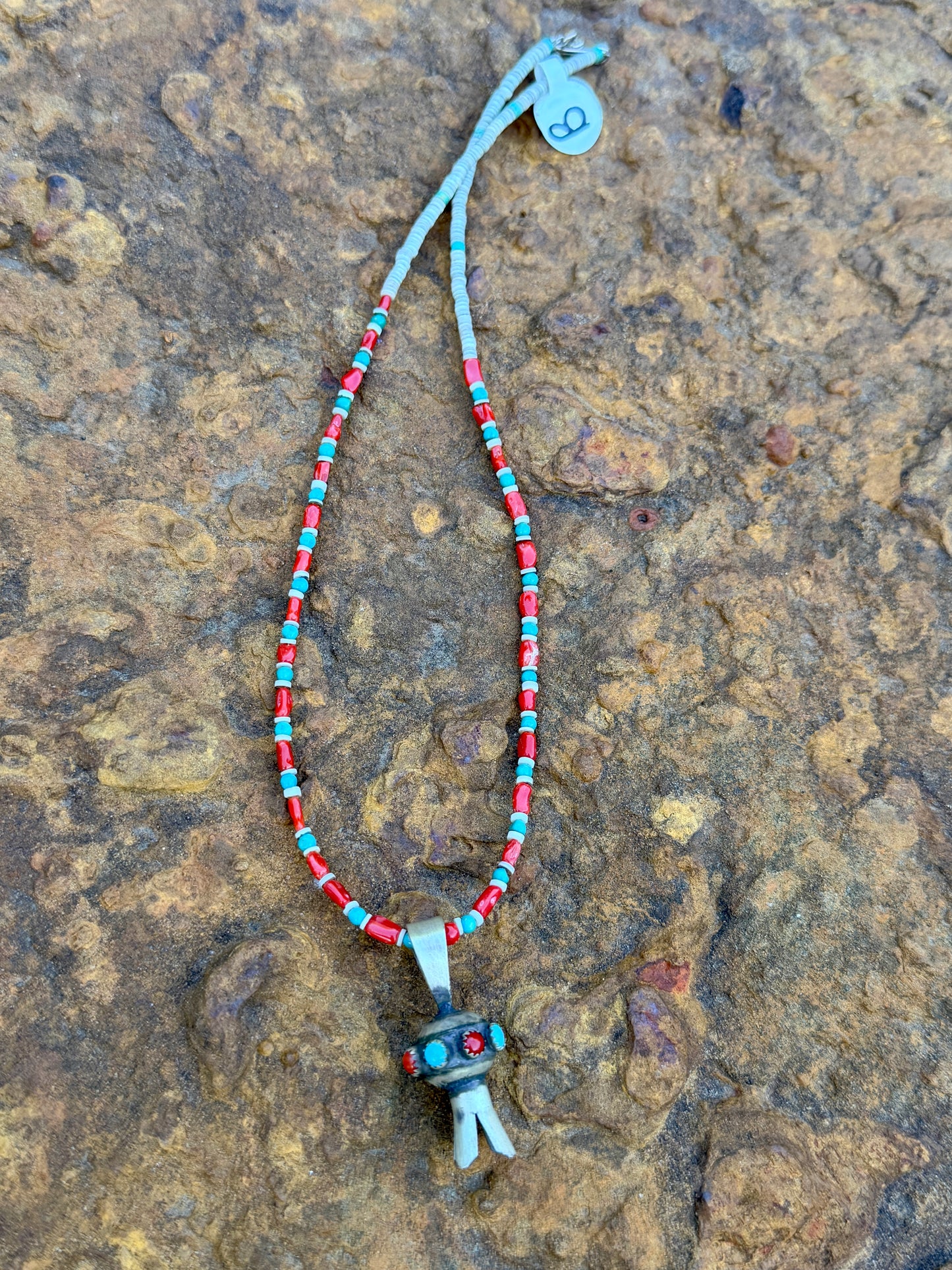 Squash Blossom Pendant on Beaded Necklace by Monica Smith
