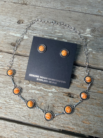 Orange Spiny Necklace and Earrings Set