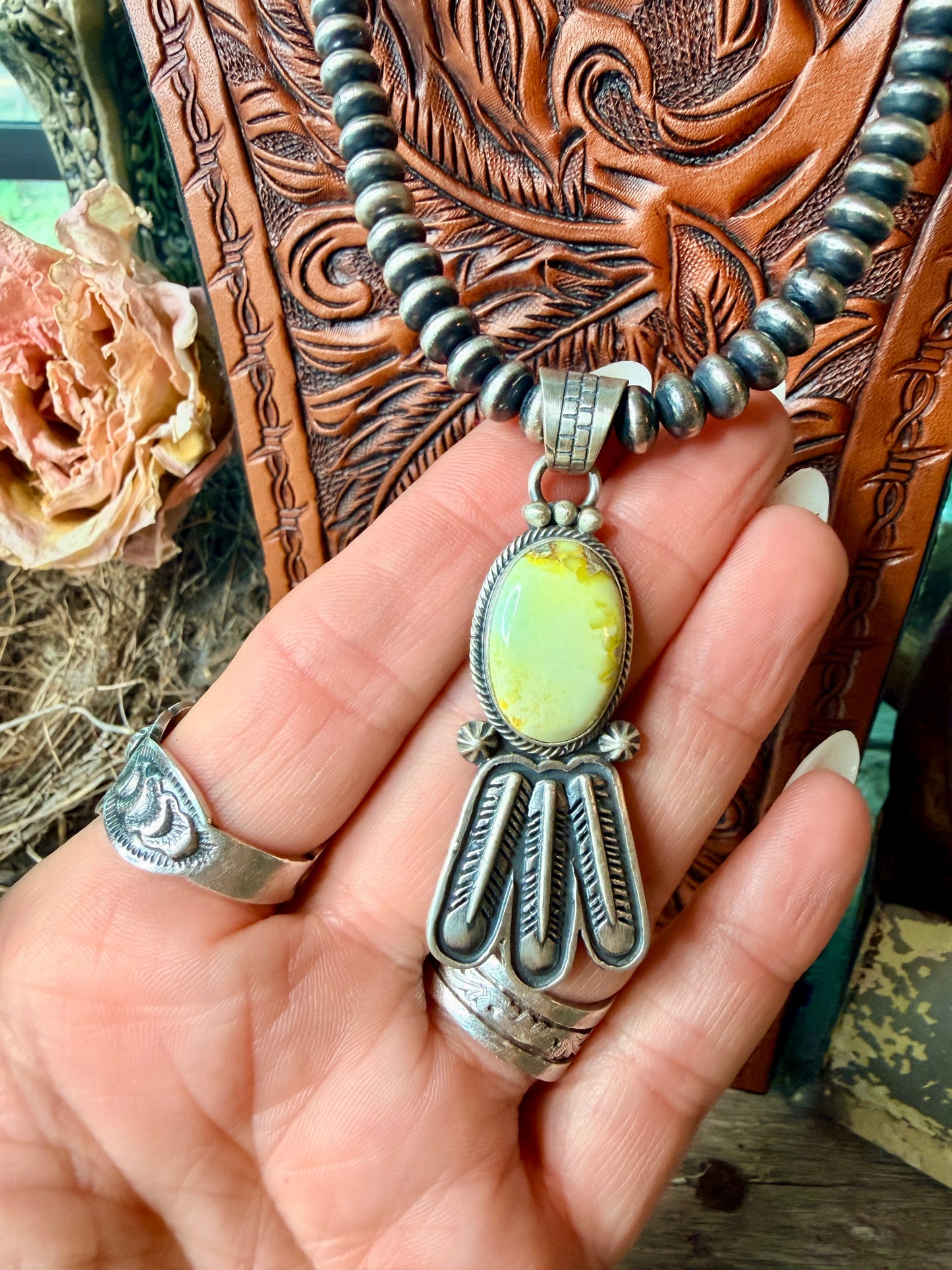 Native Made Palomino Feather Pendant by Maria Benally