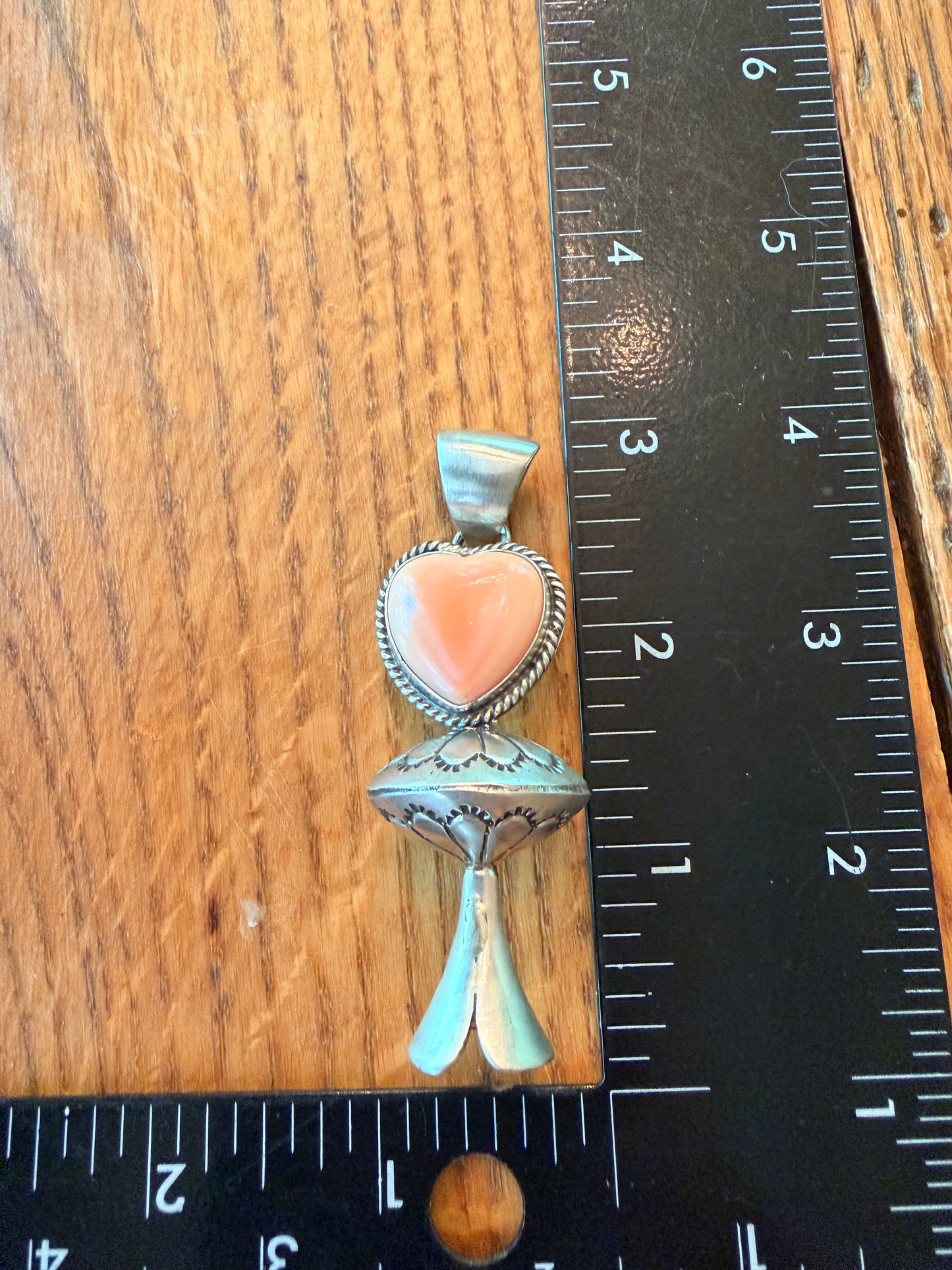 Native Made Sterling Silver & Queen Pink Conch Heart Blossom Pendant by Jon McCray