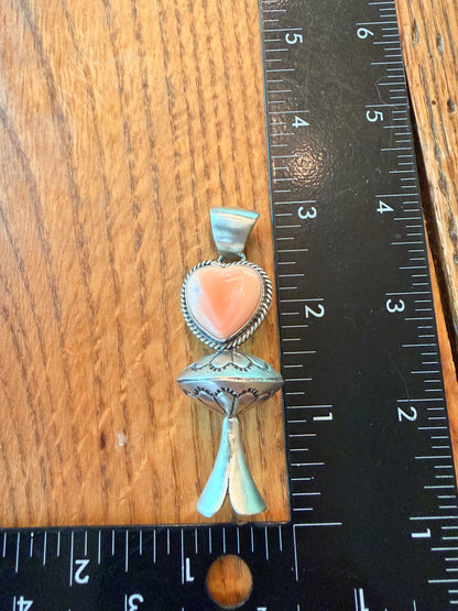 Native Made Queen Pink Conch Heart Blossom Pendant by Jon McCray