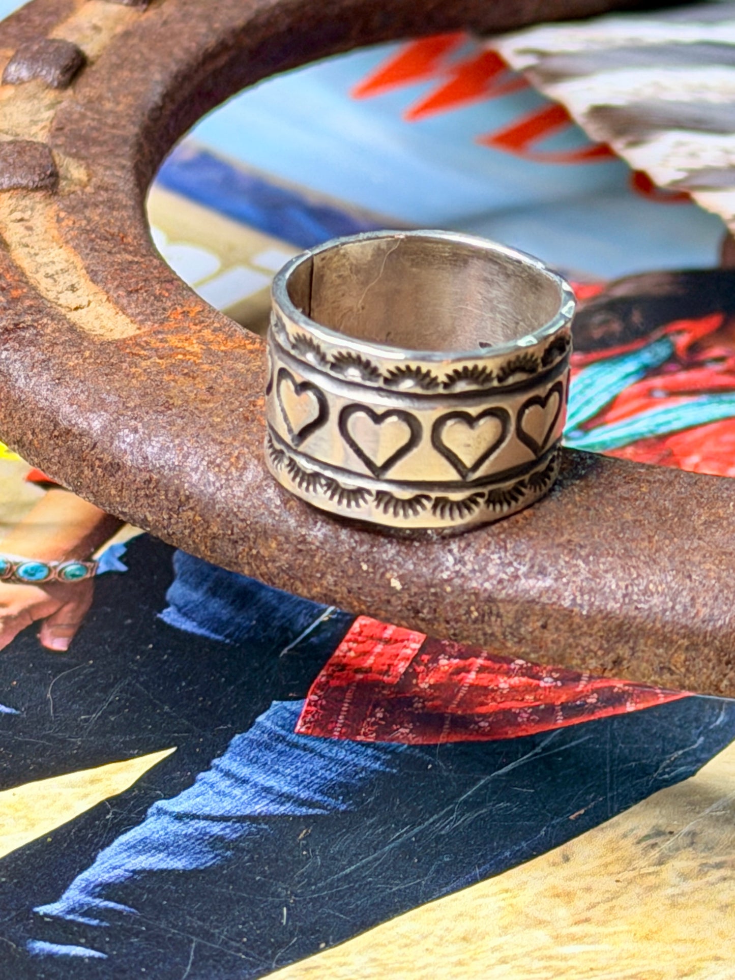 Native Made Thick Heart Band Ring by AR Long size 6.5