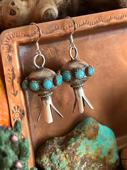 Authentic Sterling Silver Squash Blossom Earrings With Stone Accents - by Monica Smith
