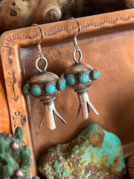 Authentic Sterling Silver Squash Blossom Earrings With Stone Accents - by Monica Smith