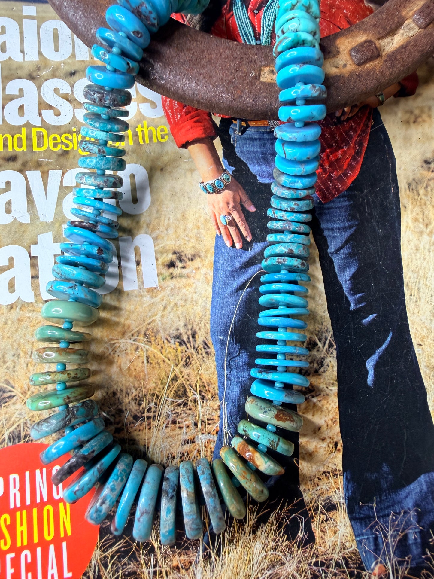 Navajo Handmade Turquoise Beaded Necklace by Kimberly Tom 26”