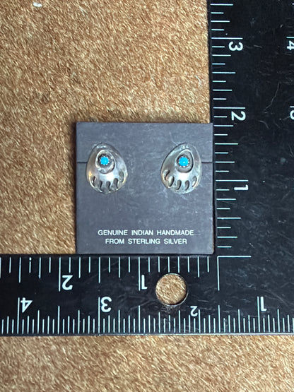Navajo Paw Earrings 925 Silver Turquoise Native American Artist C from 80's