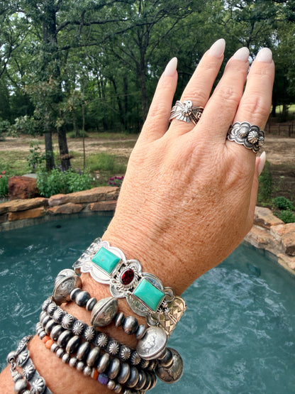 Native Made Turquoise and Garnet Cuff